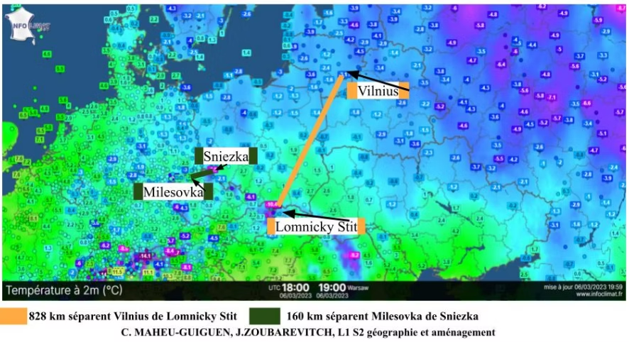 Situation de Vilnius, Lomnicky Stit, Milesovka et Sniezka